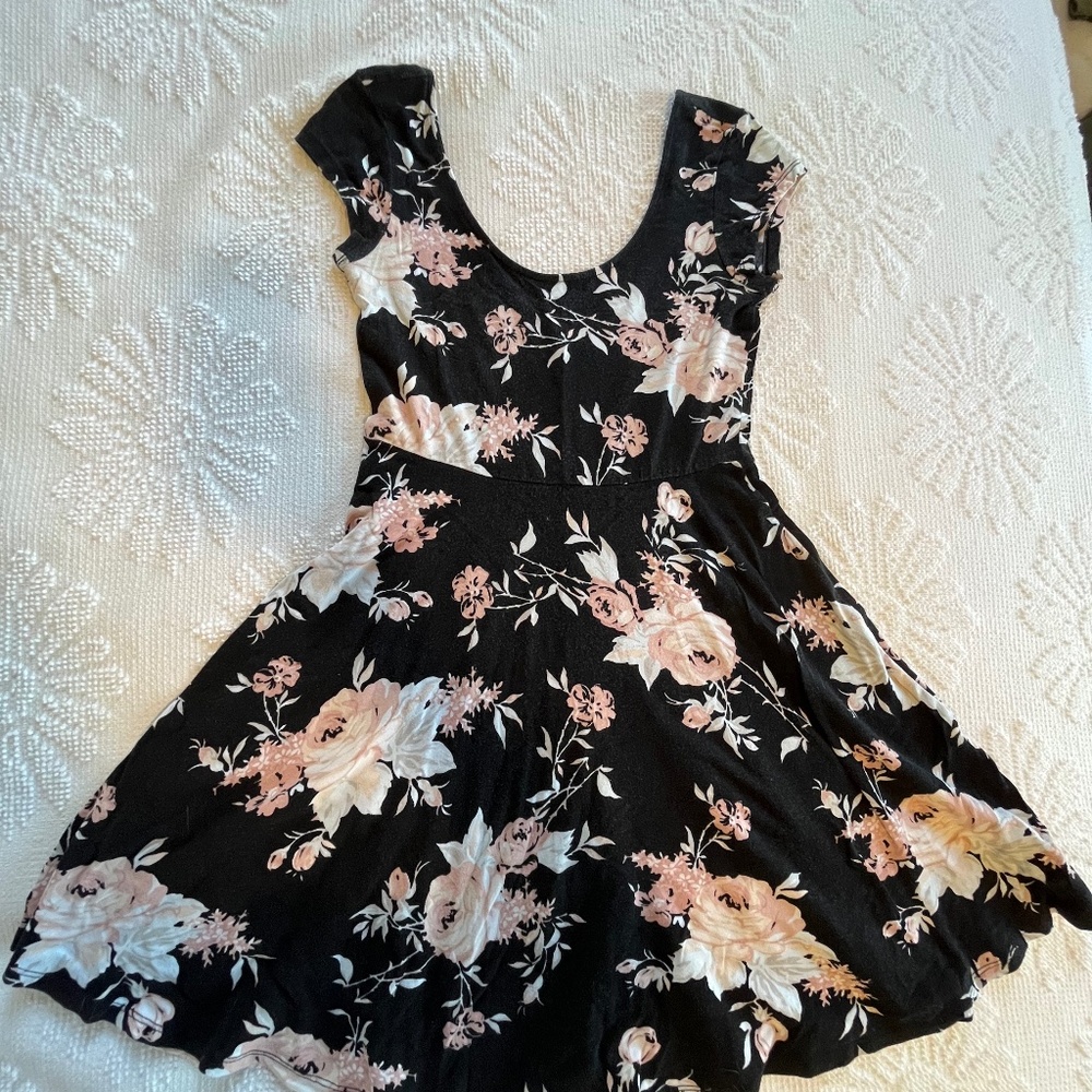 Urban Outfitters Black Floral Skater Style Dress Size S